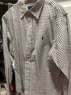 Ralph Lauren Brown and White Checked Button-Down Shirt